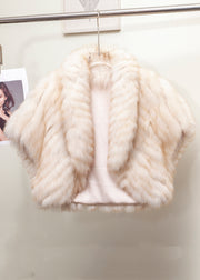 Boutique Coffee Peter Pan Collar Leather And Fur Short Coats Winter