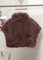 Boutique Coffee Peter Pan Collar Leather And Fur Short Coats Winter