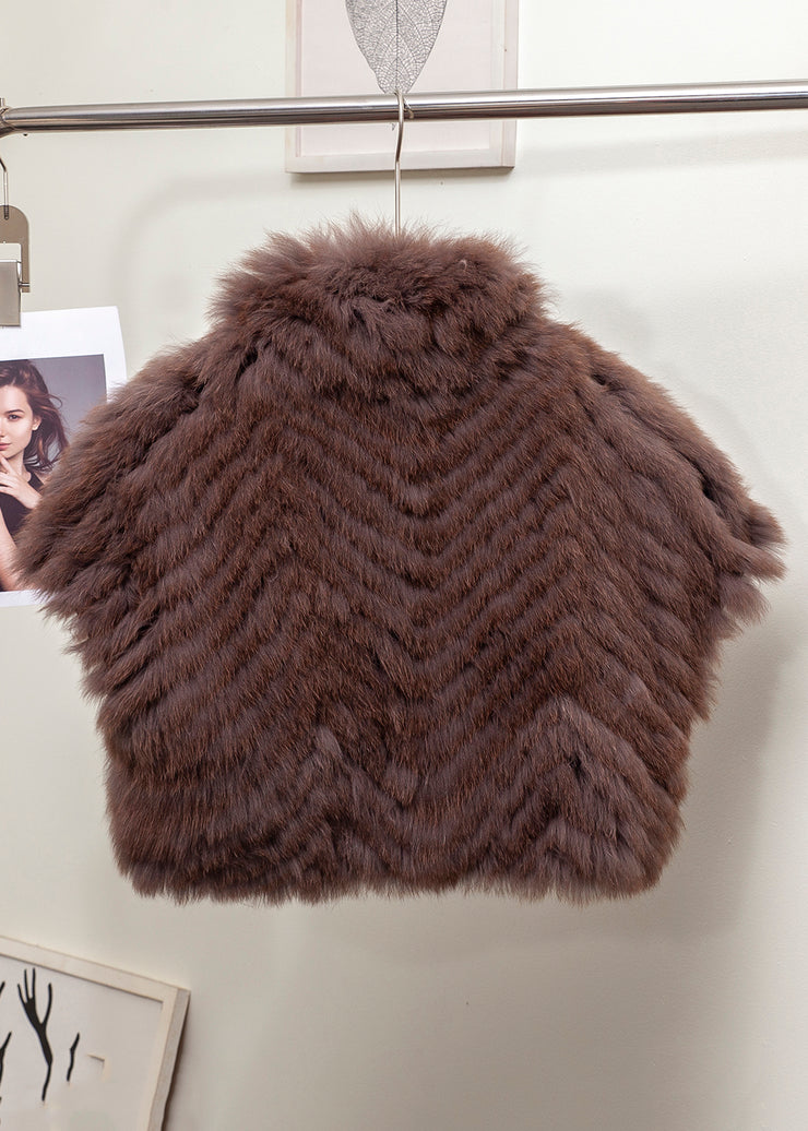 Boutique Coffee Peter Pan Collar Leather And Fur Short Coats Winter