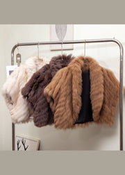 Boutique Coffee Peter Pan Collar Leather And Fur Short Coats Winter