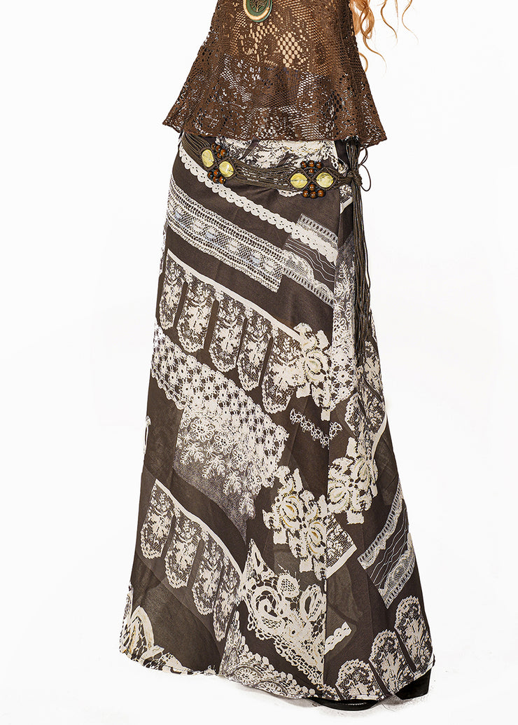 Boutique Coffee Print Patchwork A Line Skirt Summer