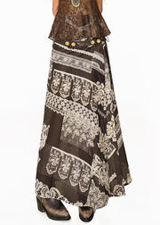 Boutique Coffee Print Patchwork A Line Skirt Summer