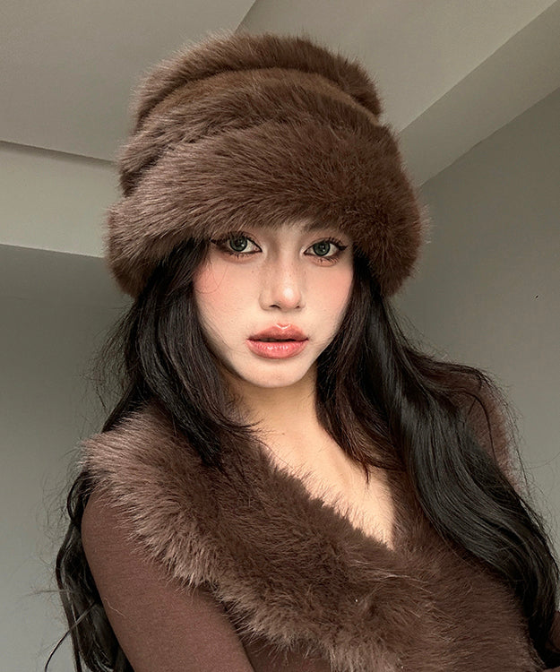 Boutique Coffee Thick Warm Woolen Bucket Hat