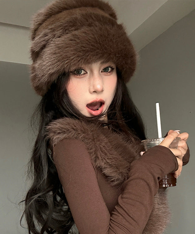 Boutique Coffee Thick Warm Woolen Bucket Hat