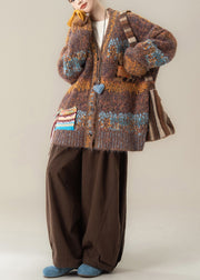 Boutique Coffee V Neck Sweater Coat T Shirt Pants 3 Piece Outfit Winter