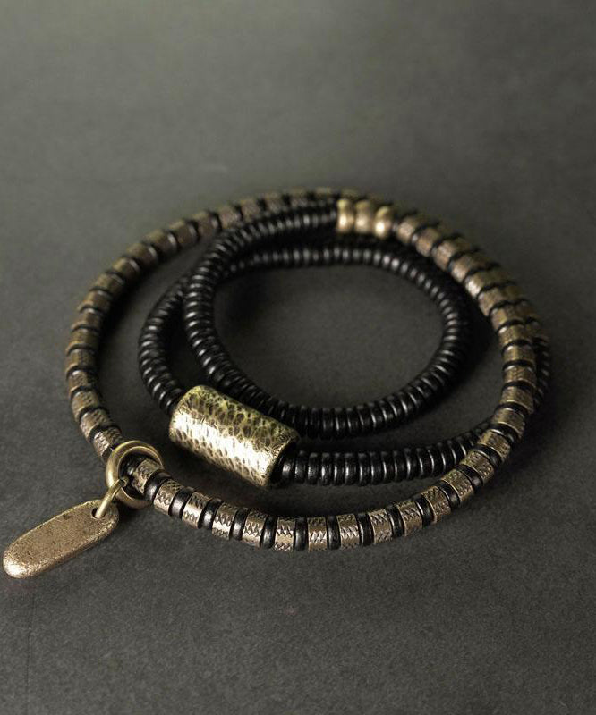 Boutique Colorblock Ancient Gold Copper Beads And Sandalwood Charm Bracelet