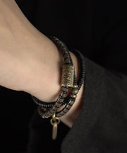 Boutique Colorblock Ancient Gold Copper Beads And Sandalwood Charm Bracelet
