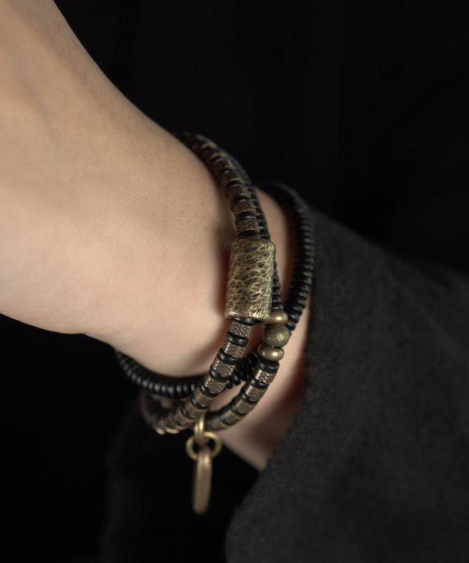 Boutique Colorblock Ancient Gold Copper Beads And Sandalwood Charm Bracelet