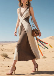 Boutique Colorblock Asymmetrical Patchwork Cotton Sundress Summer