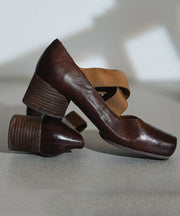 Boutique Cross Strap Splicing Chunky Heel Red Horsehide Leather