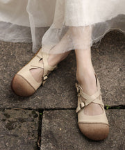 Boutique Cross Strap Splicing Flat Shoes Grey Cowhide Leather