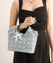 Boutique Denim Blue Rhinestone Star Decorated Cotton Tote Handbag