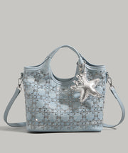 Boutique Denim Blue Rhinestone Star Decorated Cotton Tote Handbag