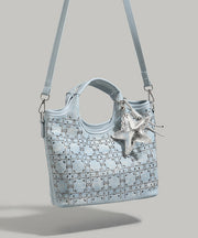 Boutique Denim Blue Rhinestone Star Decorated Cotton Tote Handbag