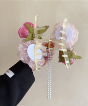 Boutique Fabric Tulle Floral Pearl Tassel Hairpin