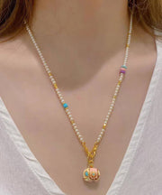 Boutique Gold Alloy Pearl Beads Little Elephant Pendant Necklace