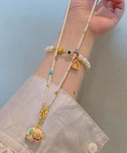 Boutique Gold Alloy Pearl Beads Little Elephant Pendant Necklace