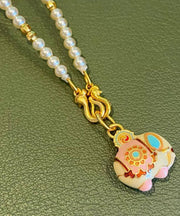 Boutique Gold Alloy Pearl Beads Little Elephant Pendant Necklace