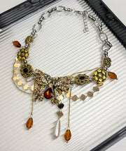 Boutique Gold Alloy Zircon Pearl Butterfly Tassel Pendant Necklace
