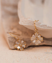 Boutique Gold Copper Alloy Cat Eye Stone Clover Drop Earrings