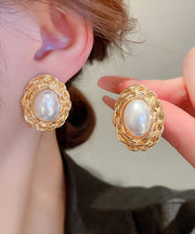 Boutique Gold Copper Alloy Pearl Stud Earrings