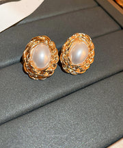 Boutique Gold Copper Alloy Pearl Stud Earrings