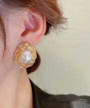 Boutique Gold Copper Alloy Pearl Stud Earrings