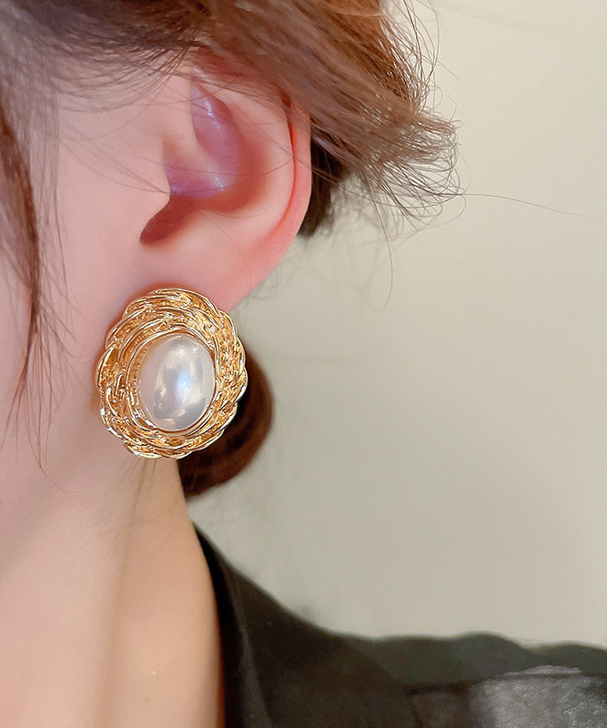 Boutique Gold Copper Alloy Pearl Stud Earrings