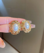 Boutique Gold Copper Alloy Pearl Stud Earrings
