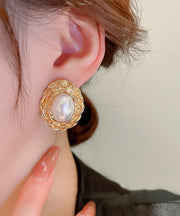 Boutique Gold Copper Alloy Pearl Stud Earrings