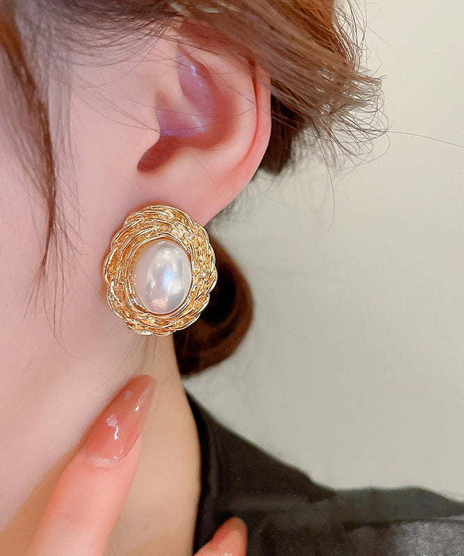 Boutique Gold Copper Alloy Pearl Stud Earrings