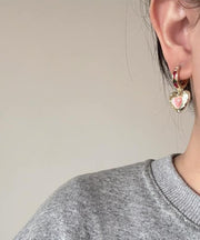 Boutique Gold Copper Alloy Zircon Asymmetrical Srar And Love Hoop Earrings
