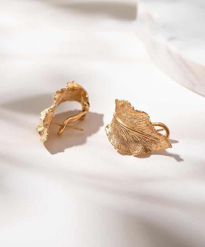 Boutique Gold Copper Overgild Leaf Hoop Earrings