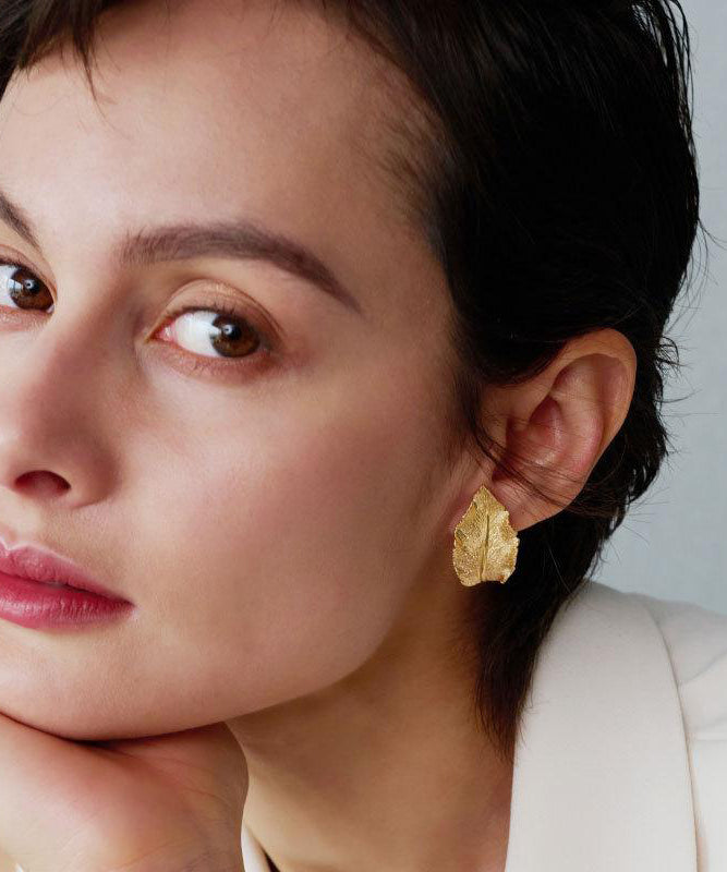 Boutique Gold Copper Overgild Leaf Hoop Earrings