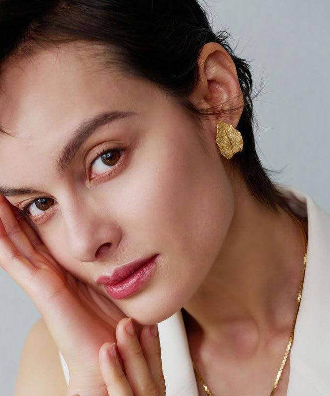 Boutique Gold Copper Overgild Leaf Hoop Earrings