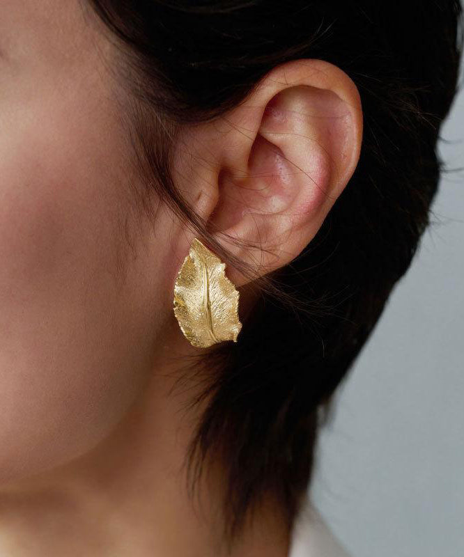 Boutique Gold Copper Overgild Leaf Hoop Earrings