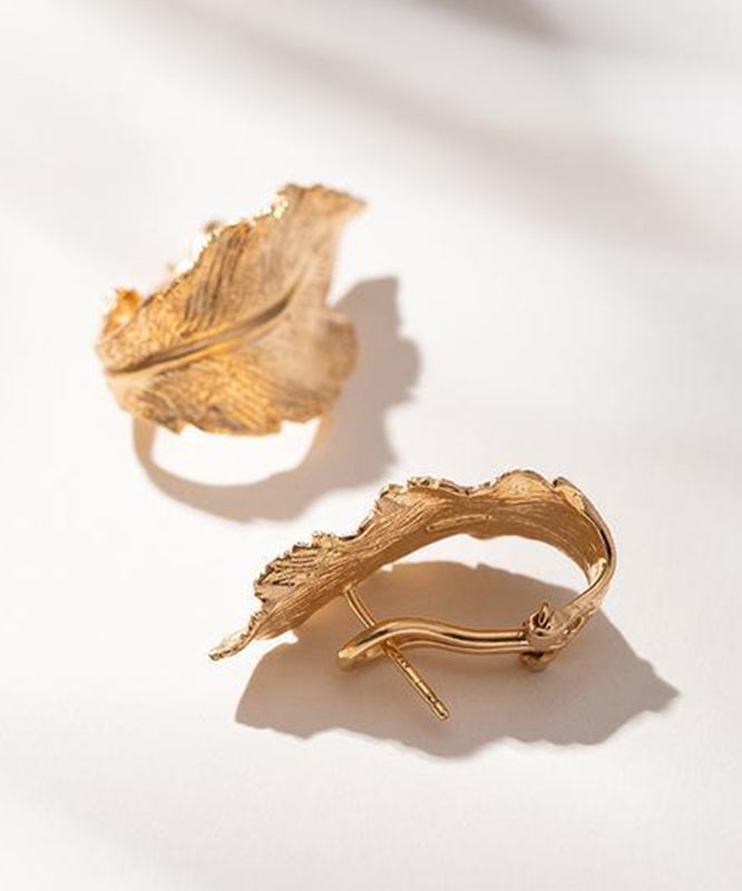 Boutique Gold Copper Overgild Leaf Hoop Earrings