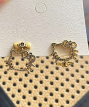 Boutique Gold Copper Zircon Kitty Cat Bow Stud Earrings