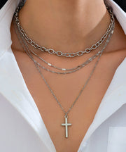 Boutique Gold Metal Alloy Multilayer Cross Pendant Necklace