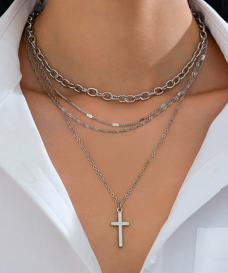 Boutique Gold Metal Alloy Multilayer Cross Pendant Necklace