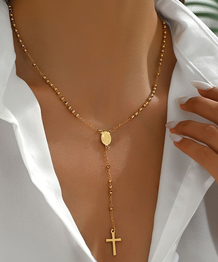 Boutique Gold Stainless Steel Alloy Cross Pendant Necklace