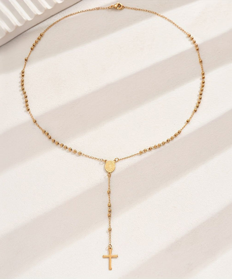 Boutique Gold Stainless Steel Alloy Cross Pendant Necklace