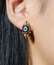 Boutique Gold Sterling Silver Overgild Inlaid Agate Stud Earrings