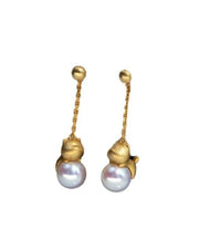 Boutique Gold Sterling Silver Overgild Little Cats Pearl Drop Earrings