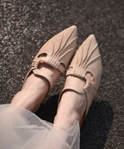 Boutique Green Cowhide Leather Splicing Slide Sandals Pointed Toe