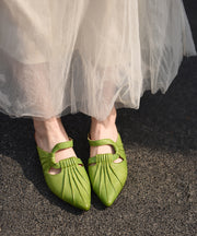 Boutique Green Cowhide Leather Splicing Slide Sandals Pointed Toe