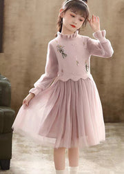 Boutique Green Embroideried Patchwork Tulle Baby Girls Dress Fall