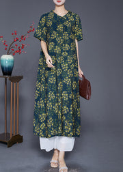 Boutique Green Peter Pan Collar Print Chiffon Dress Summer