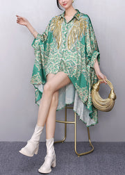 Boutique Green Sequins Print Low High Design Tops Summer