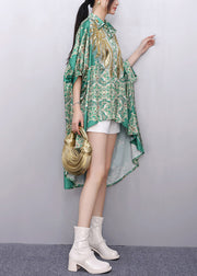 Boutique Green Sequins Print Low High Design Tops Summer